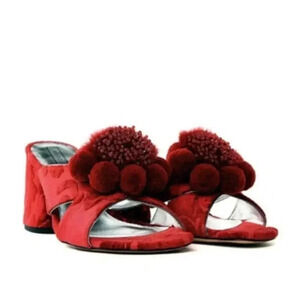 Marc Jacob EMBELLISHED VELVET-DAMASK MULES IN RED Size 39.5